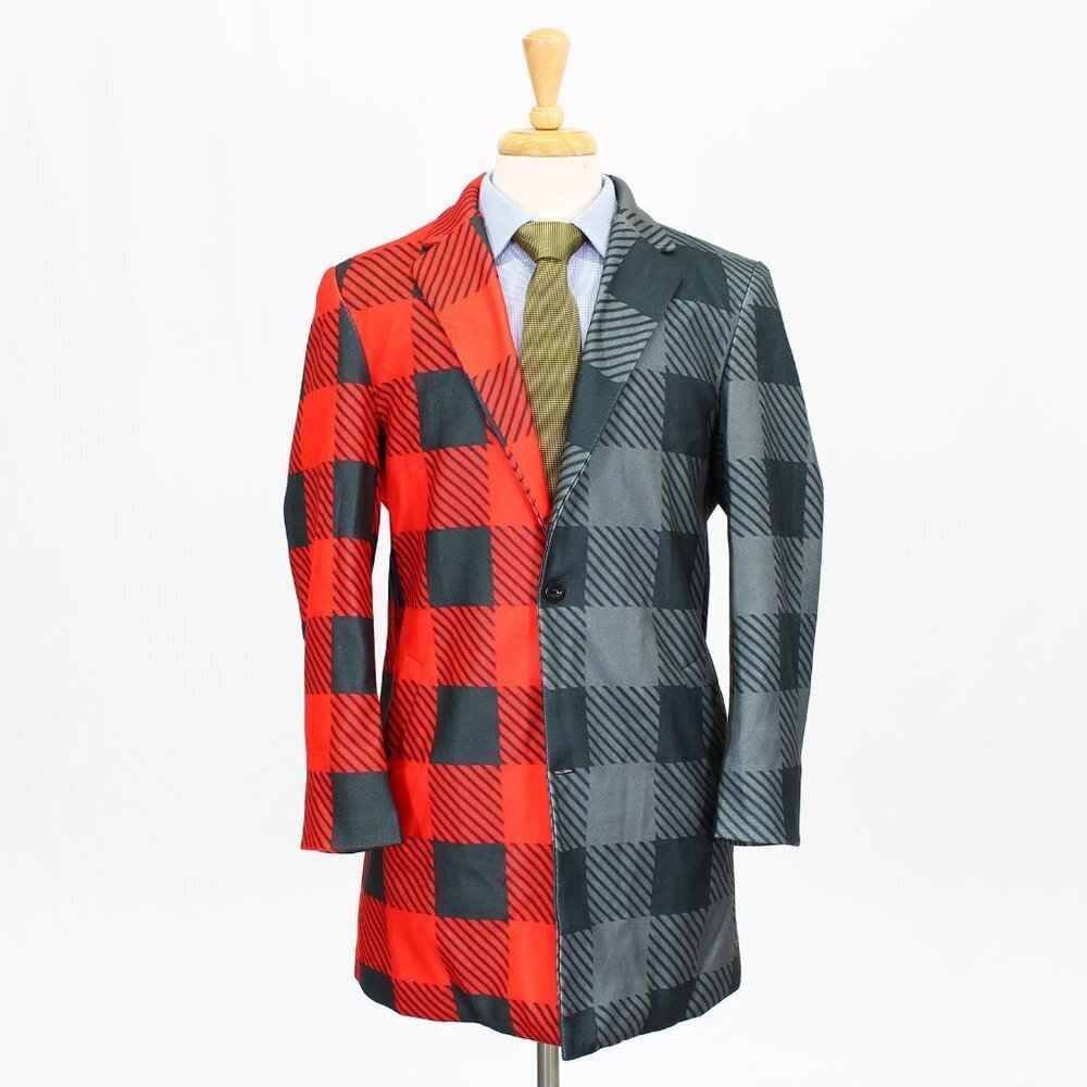 Unique M (40R) Red & Gray Check Poly Two Button Sport Coat Blazer Jacket…